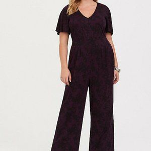 Torrid Purple Lace Print Wide Leg Challis Jumpsuit
